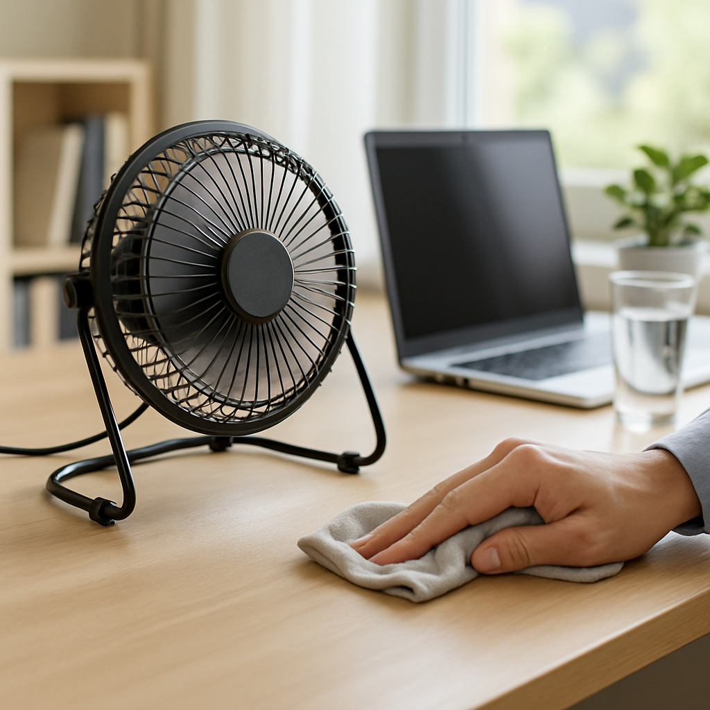 Cleaning Dust USB desk fan office scene