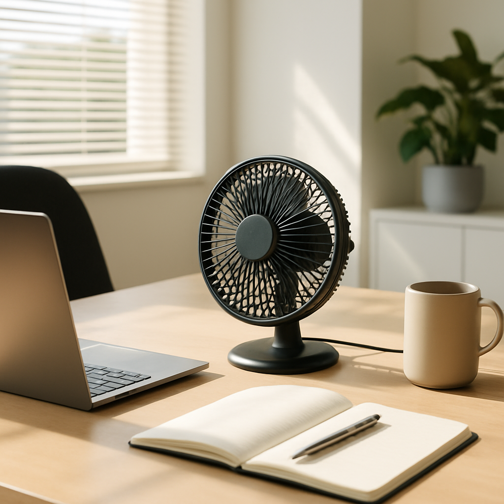 Summer Focus USB desk fan office scene